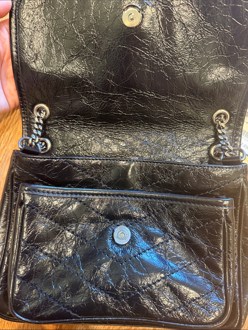 Crinkled Calfskin Matelasse Monogram Baby Niki Chain Satchel Black - Picture 3 of 3